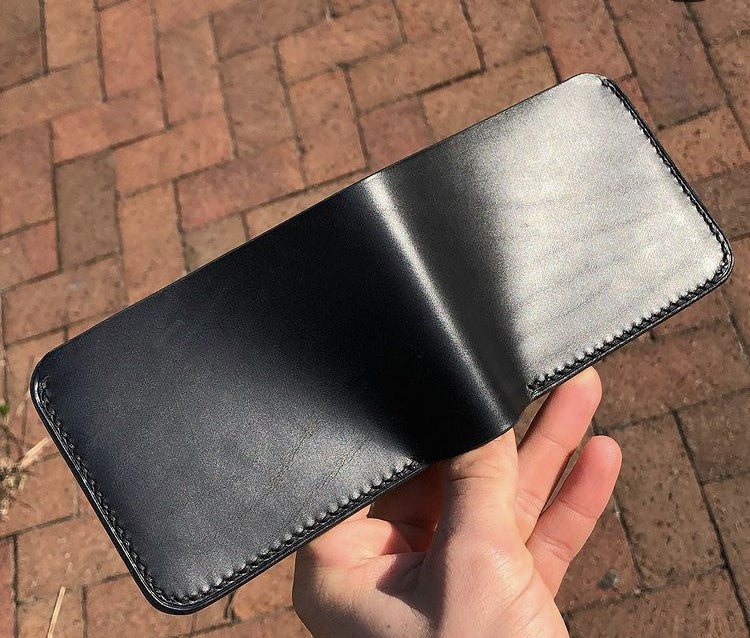 Blue Shell Cordovan Bifold Wallet With Black Buttero Interior