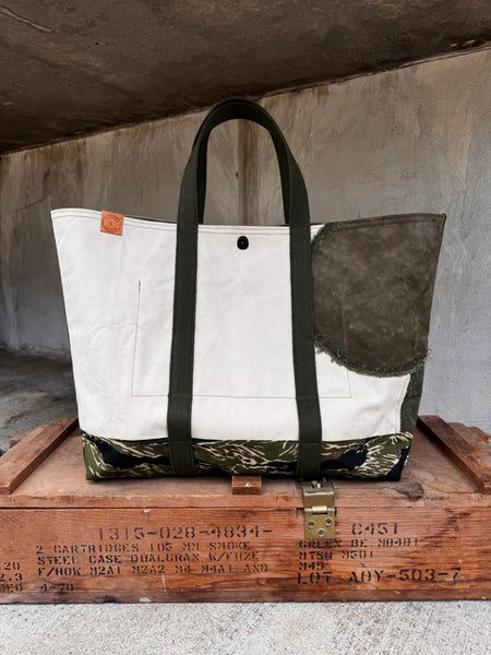 White/Green Patchwork Boat Tote