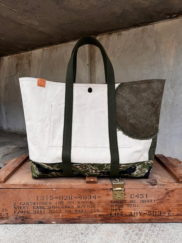 White/Green Patchwork Boat Tote